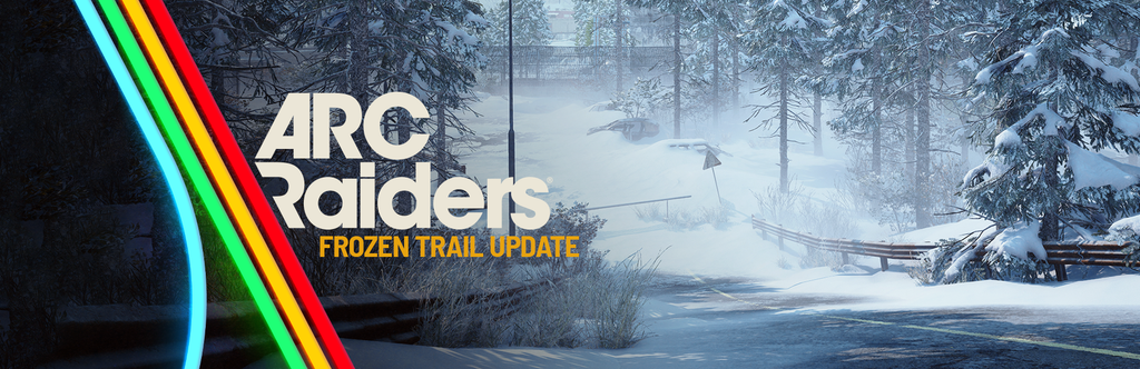 Official Frozen Trail announcement artwork showing a snow-covered forest trail