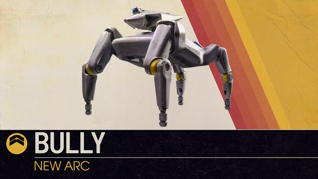 The Bully, a compact four-legged ARC machine with yellow accents, displayed on the official Frozen Trail enemy card.